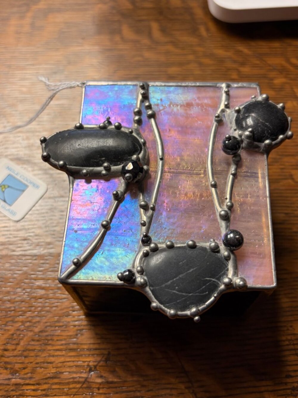 Neile Cooper Handmade Iridescent Stained Glass & Stone Trinket Box - Picture 8 of 9
